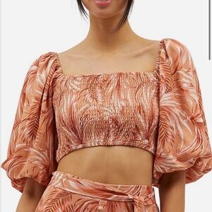 NWT MINKPINK Orange Palm Print Montego Crop Top Size XS